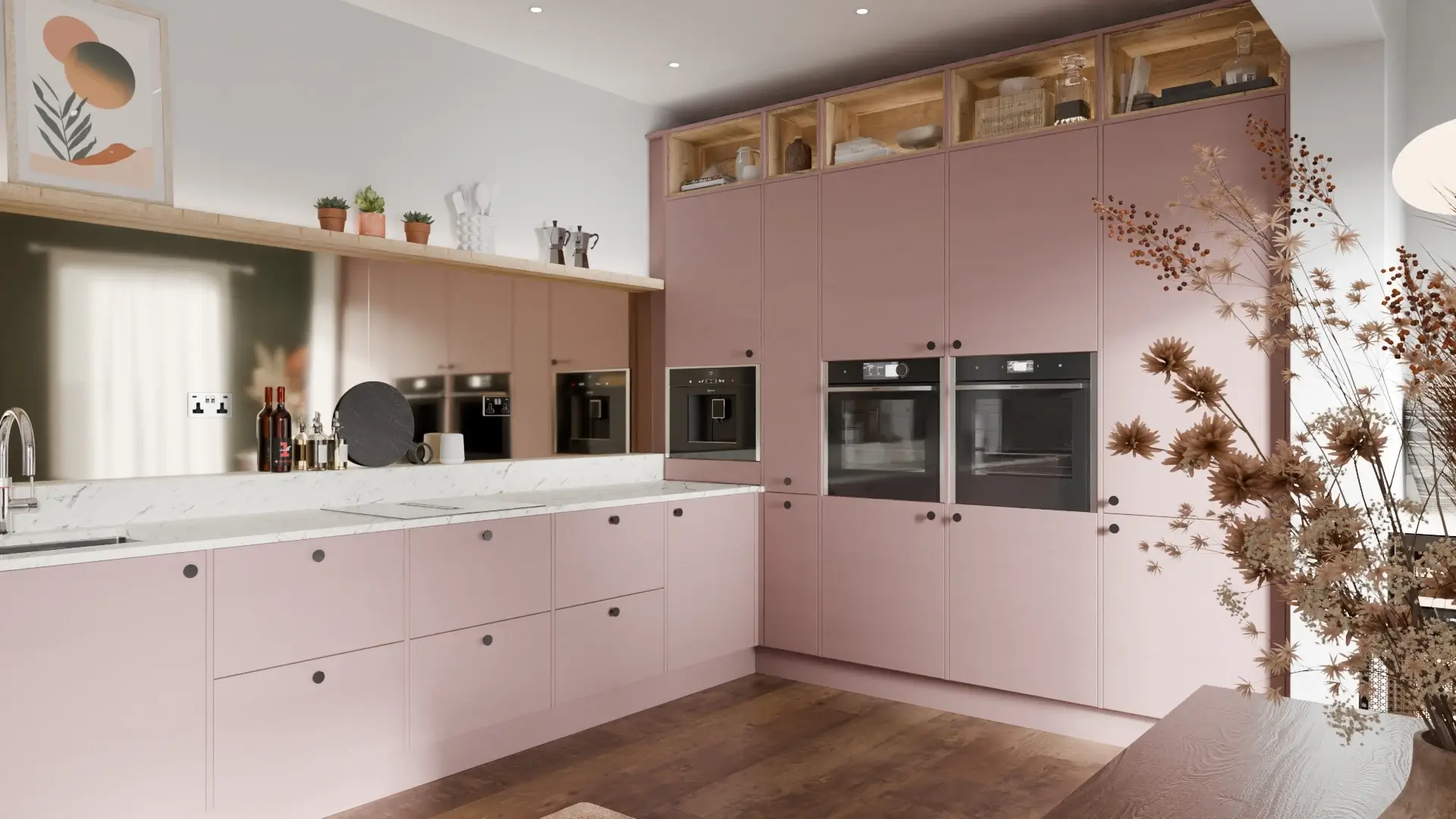 Warm Terracotta-Pink Kitchens