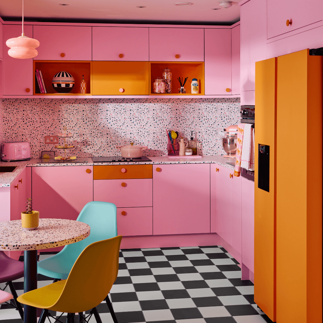 colour matched pink kitchen